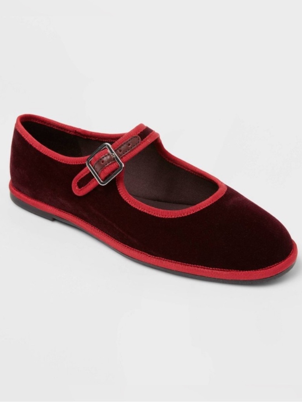 Universal Thread Halston Velvet Mary Jane Ballet Flat in Deep Burgundy Red NWOB